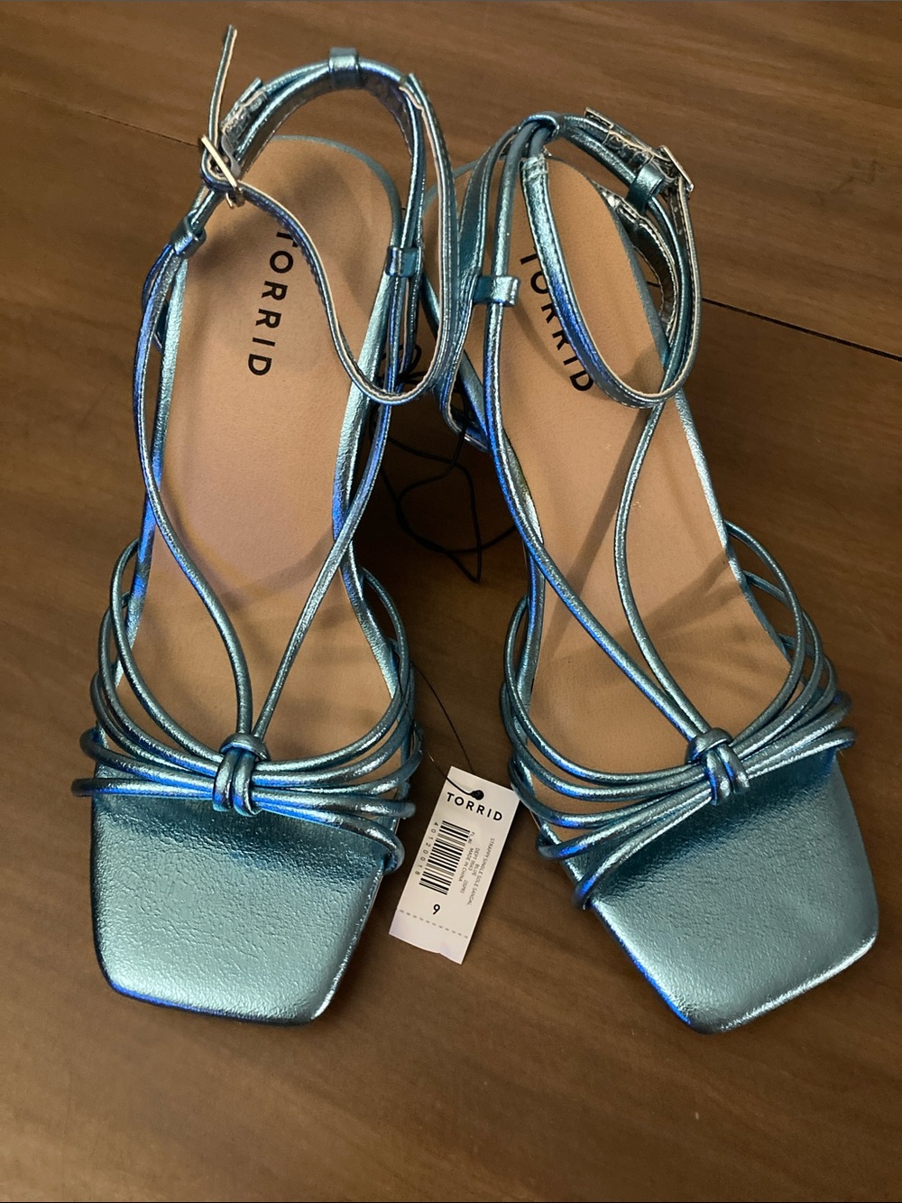 torrid Metallic Blue Strappy Square-Toe Heels